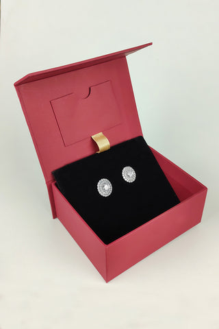 halo stud earrings | oval shape stud earrings - Johny Silver