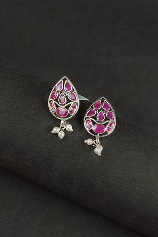 onion pink colour earrings || small pearl earrings - Johny Silver