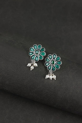mint green flower earrings - Johny Silver
