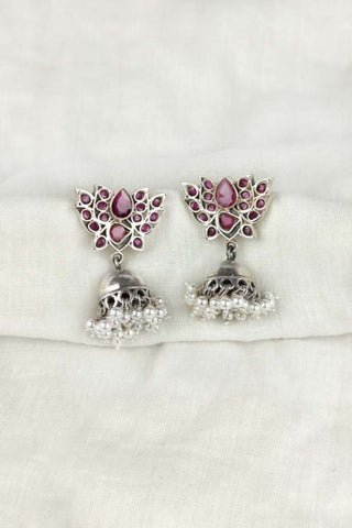 lotus jhumka earrings | oxidised lotus jhumka - Johny Silver