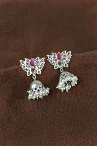 lotus jhumka earrings | oxidised lotus jhumka - Johny Silver