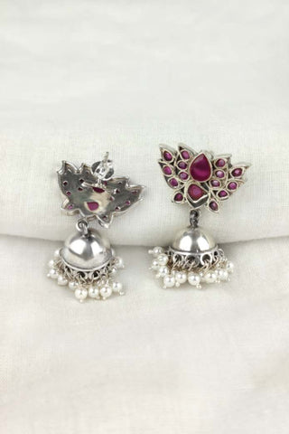 lotus jhumka earrings | oxidised lotus jhumka - Johny Silver