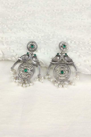 peacock green colour earrings - Johny Silver