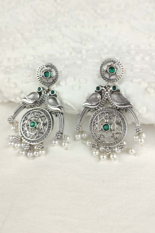 peacock green colour earrings - Johny Silver