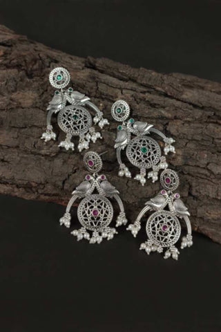 peacock green colour earrings - Johny Silver