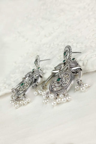 peacock green colour earrings - Johny Silver