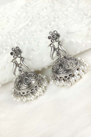 oxidised silver jhumka earrings - Johny Silver