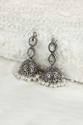 long silver jhumka earrings - Johny Silver