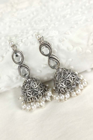 long silver jhumka earrings - Johny Silver