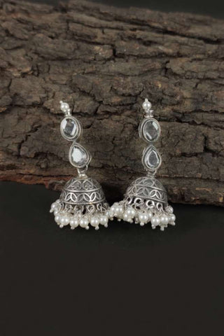 long silver jhumka earrings - Johny Silver