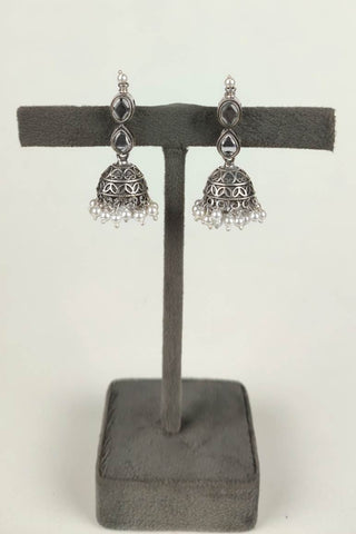 long silver jhumka earrings - Johny Silver