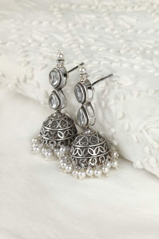 long silver jhumka earrings - Johny Silver