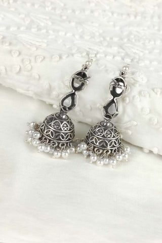 long silver jhumka earrings - Johny Silver