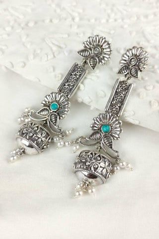 handmade long earrings || turquoise long earrings - Johny Silver