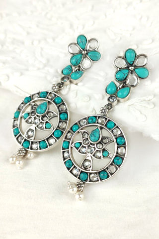 ethnic dangle earrings || flower design earrings - Johny Silver