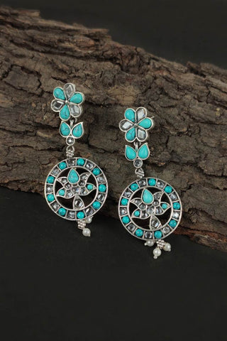 ethnic dangle earrings || flower design earrings - Johny Silver