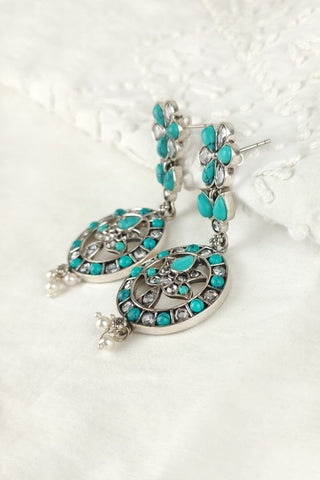 ethnic dangle earrings || flower design earrings - Johny Silver