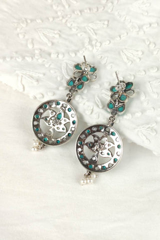 ethnic dangle earrings || flower design earrings - Johny Silver