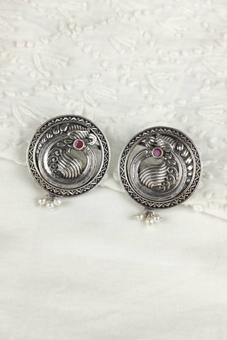 peacock oxidised earrings || circle stud earrings - Johny Silver