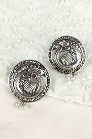 peacock oxidised earrings || circle stud earrings - Johny Silver