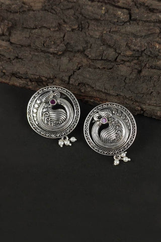 peacock oxidised earrings || circle stud earrings - Johny Silver