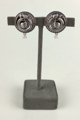 peacock oxidised earrings || circle stud earrings - Johny Silver