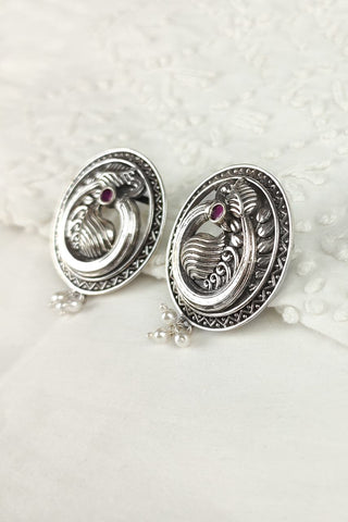 peacock oxidised earrings || circle stud earrings - Johny Silver