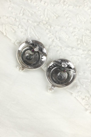 peacock oxidised earrings || circle stud earrings - Johny Silver