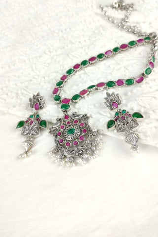 peacock necklace and earring set || mayur design necklace - Johny Silver