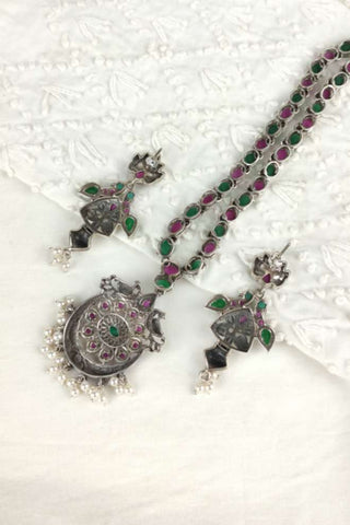 peacock necklace and earring set || mayur design necklace - Johny Silver