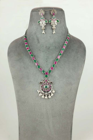 peacock necklace and earring set || mayur design necklace - Johny Silver