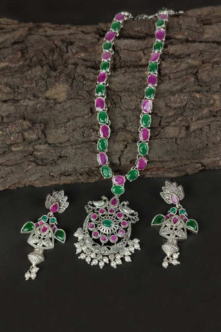 peacock necklace and earring set || mayur design necklace - Johny Silver