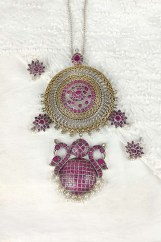 peacock design gold pendant set - Johny Silver