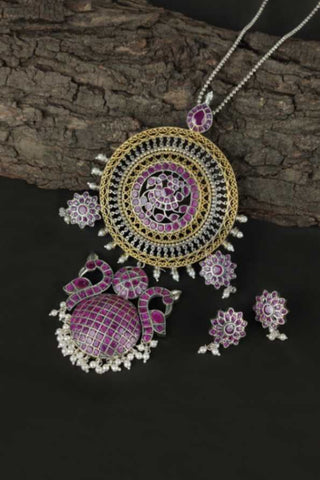 peacock design gold pendant set - Johny Silver