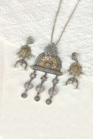 pendant jewellery set || antique locket necklace - Johny Silver