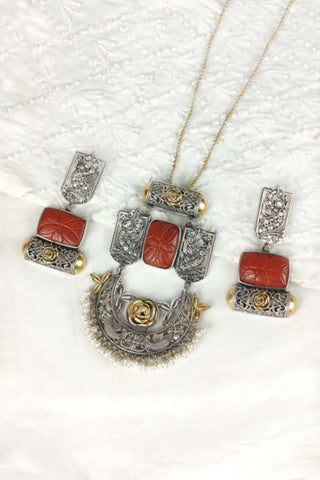 peacock design pendant || coral stone pendant - Johny Silver