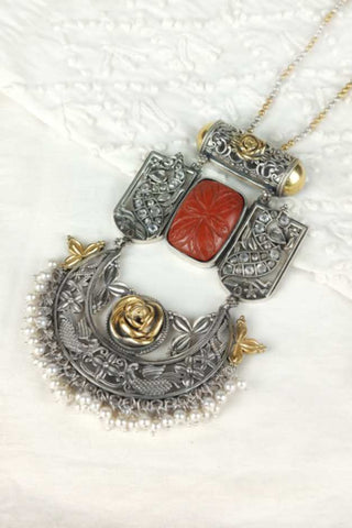 peacock design pendant || coral stone pendant - Johny Silver