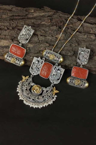 peacock design pendant || coral stone pendant - Johny Silver