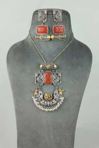 peacock design pendant || coral stone pendant - Johny Silver