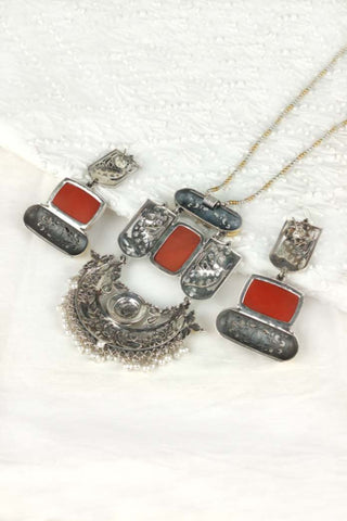 peacock design pendant || coral stone pendant - Johny Silver