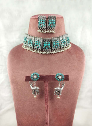 silver necklace and earring set matching earrings and necklace