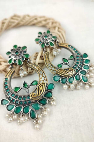 dual tone earrings || half moon earrings - Johny Silver