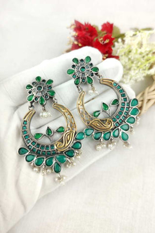 dual tone earrings || half moon earrings - Johny Silver