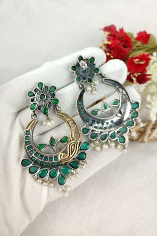 dual tone earrings || half moon earrings - Johny Silver