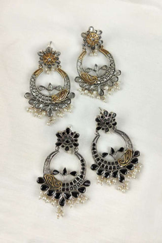 dual tone earrings || half moon earrings - Johny Silver