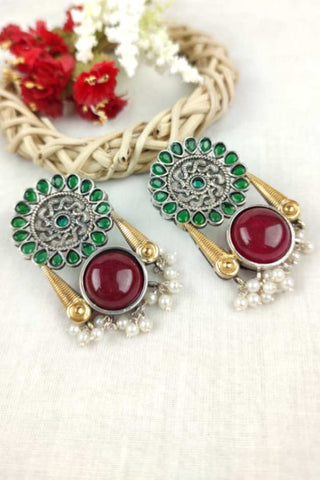 round shape || round stone earrings - Johny Silver