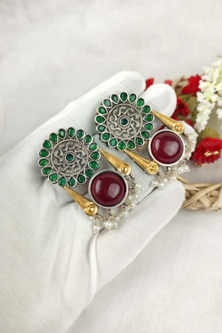 round shape || round stone earrings - Johny Silver