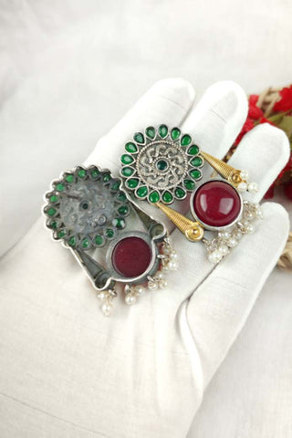 round shape || round stone earrings - Johny Silver