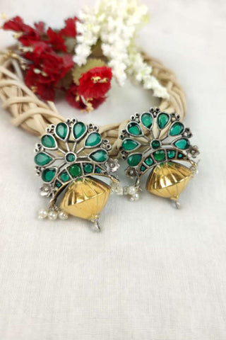 green stone stud earrings || green and black earrings - Johny Silver