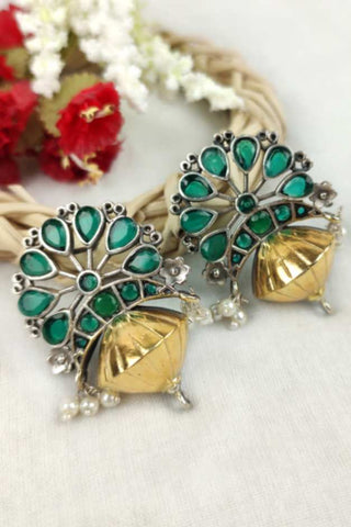green stone stud earrings || green and black earrings - Johny Silver